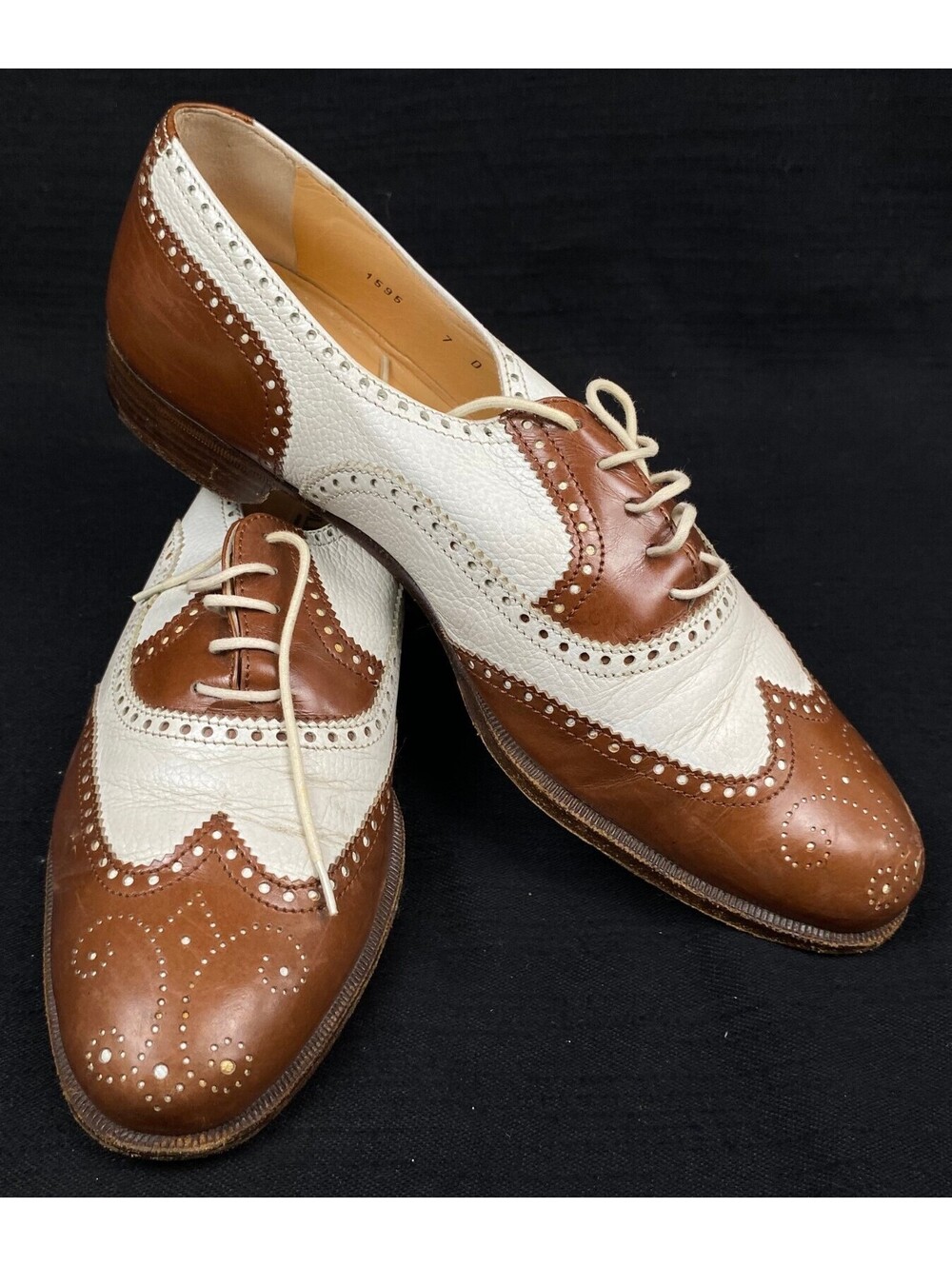 Vintage Cole Haan 1595 Handmade Brown & White Leather Oxford Shoes Size 7D